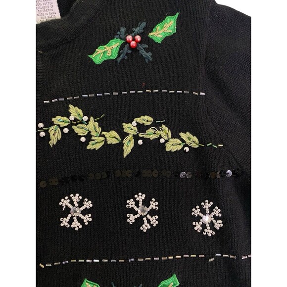 VTG Christmas Cardigan Sweater Medium Jason Maxwell Beaded Snowflakes Poinsettia - Picture 10 of 13
